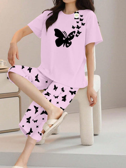 Printed Half-Sleeved Vest For Leisure Home Wear Female Sleepwear Night Dress