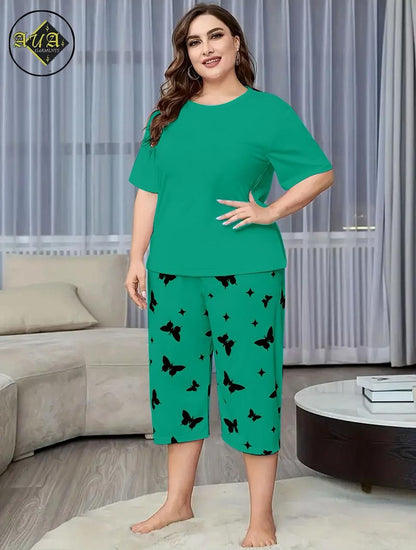 Printed Half-Sleeved Vest For Leisure Home Wear Female Sleepwear Night Dress