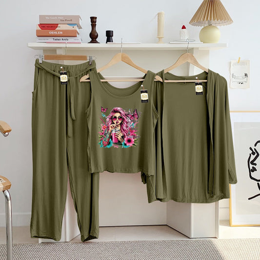 LADIES NIGHT SUIT

3 Pieces Inner Gawn + Trouser