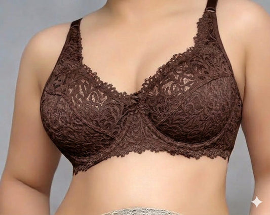 Elegance in Bloom: Deep Wine Full-Coverage Floral Lace Underwire Bra