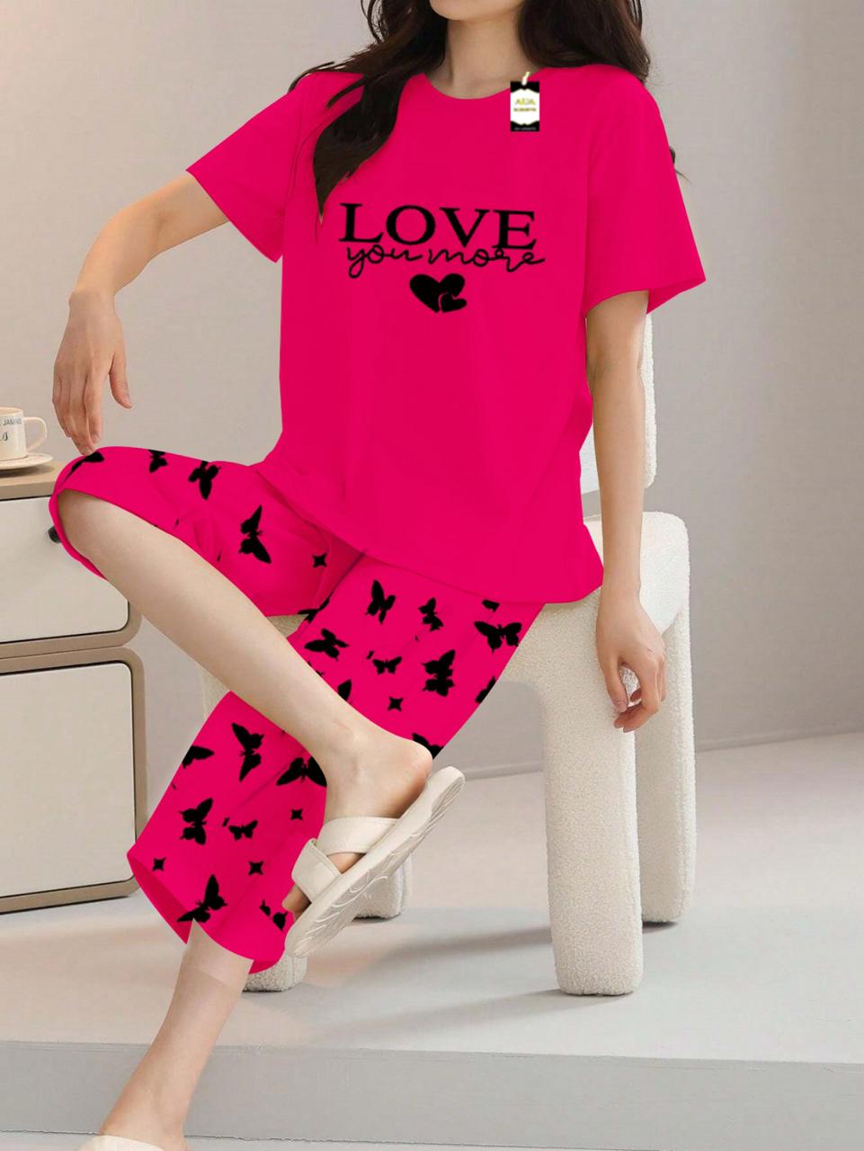 Printed Half-Sleeved Vest For Leisure Home Wear Female Sleepwear Night Dress