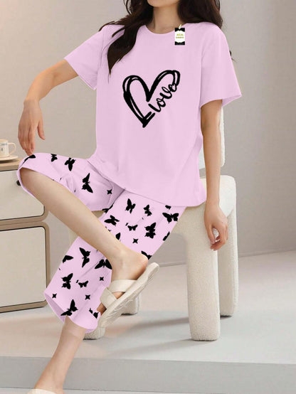 Printed Half-Sleeved Vest For Leisure Home Wear Female Sleepwear Night Dress